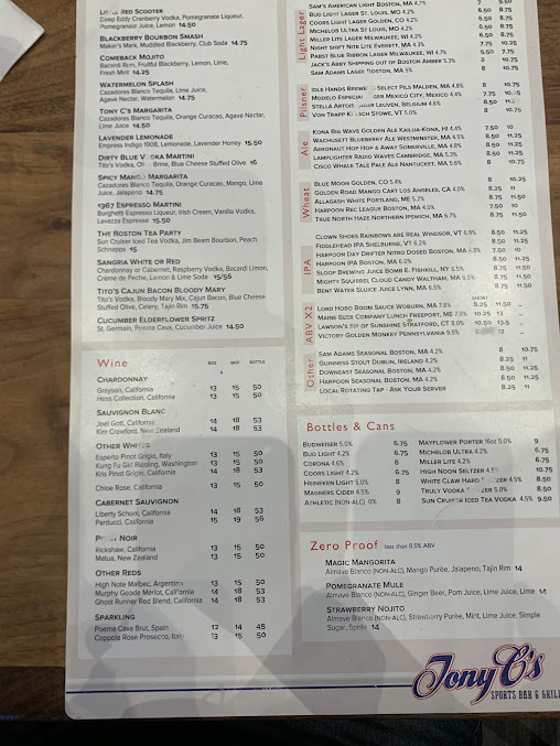 Menu Tonys Sports Bar And Grill - 0