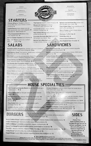 Menu Tonys Sports Bar And Grill - 1