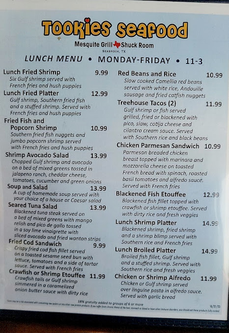 Menu Tookie's Seafood - 1
