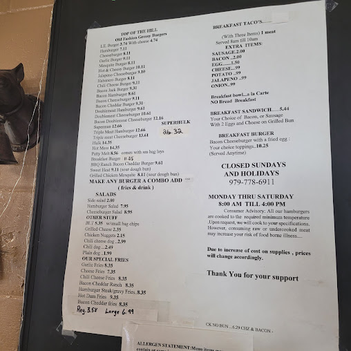 Menu Top Of The Hill Greasy Burgers - 3