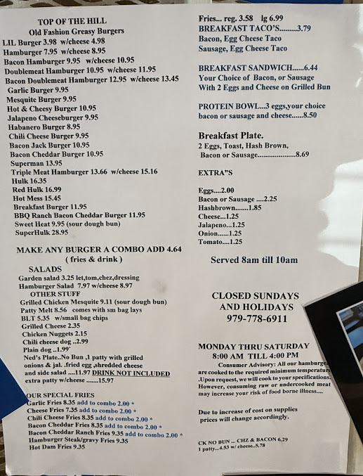Menu Top Of The Hill Greasy Burgers - 4