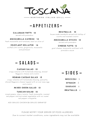 Menu Toscana Northern Italian Grill - 0