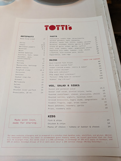 Menu Totti's Rozelle - 1