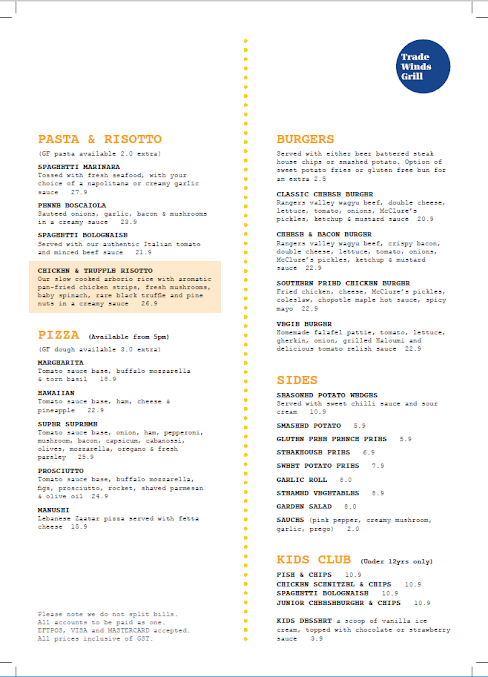 Menu Tradewinds - 1