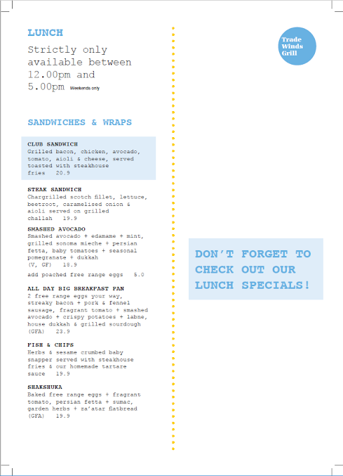 Menu Tradewinds - 2