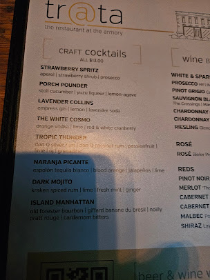 Menu Trata: The Restaurant At The Armory - 2