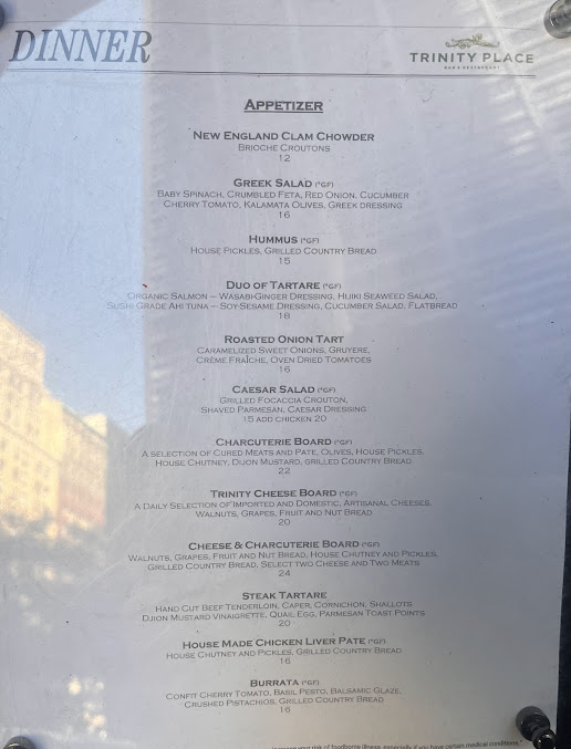Menu Trinity Place Restaurant And Bar - 6