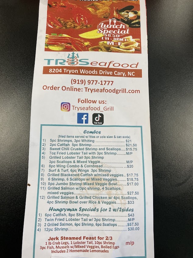 Menu Tryseafood Grill Cary - 4