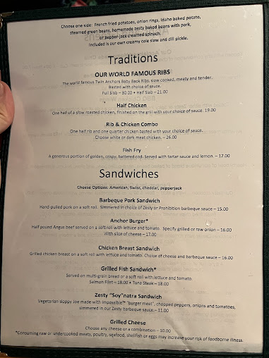 Menu Twin Anchors Restaurant & Tavern - 0