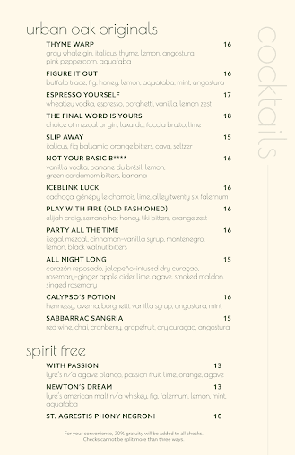 Menu Urban Oak Rooftop Bar & Lounge - 0