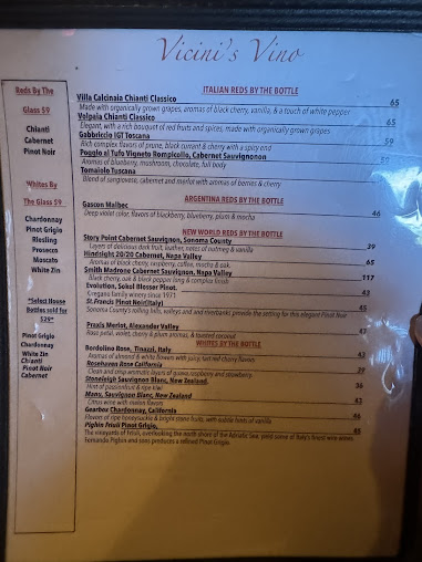 Menu Vicinis Italian Restaurant And Pizzeria - 1