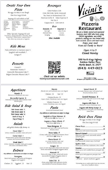 Menu Vicinis Italian Restaurant And Pizzeria - 3