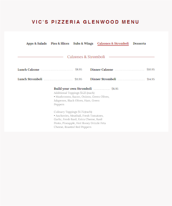 Menu Vic's Pizzeria - 4