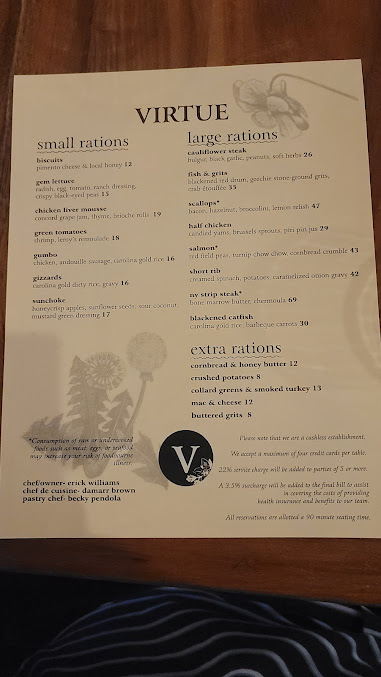 Menu Virtue Restaurant - 1