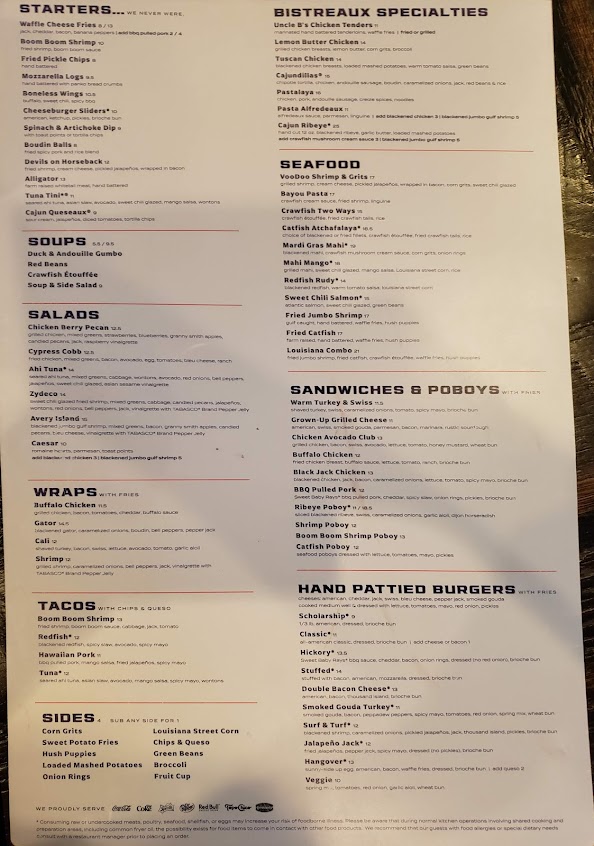 Menu Walk Ons Sports Bistreaux Alexandria Restaurant - 2