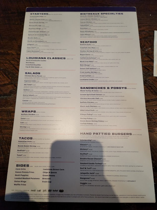 Menu Walk Ons Sports Bistreaux Alexandria Restaurant - 4
