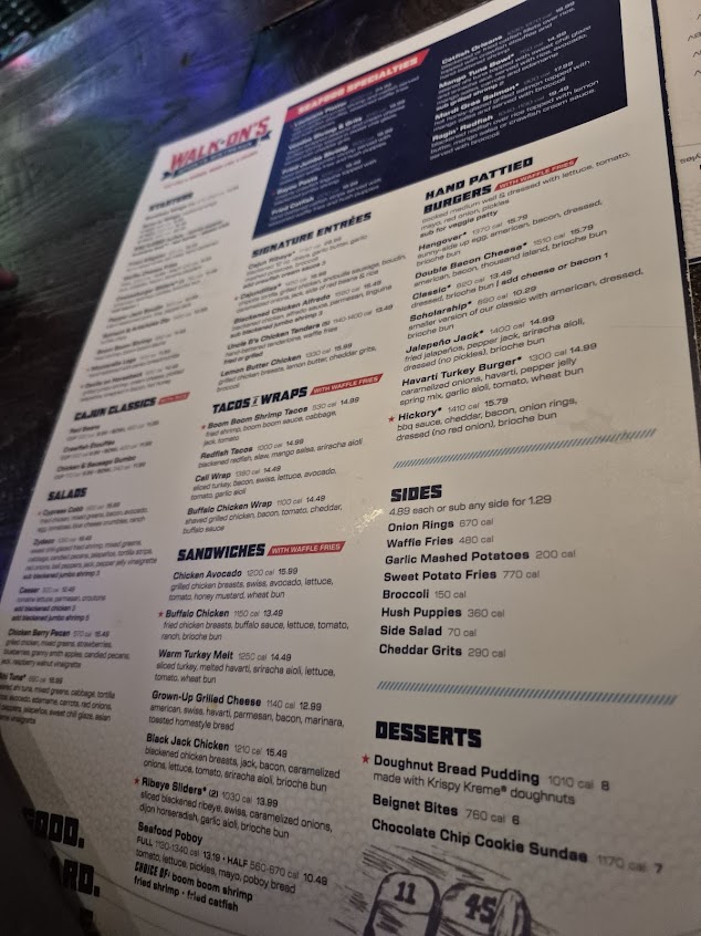 Menu Walk Ons Sports Bistreaux Alexandria Restaurant - 5