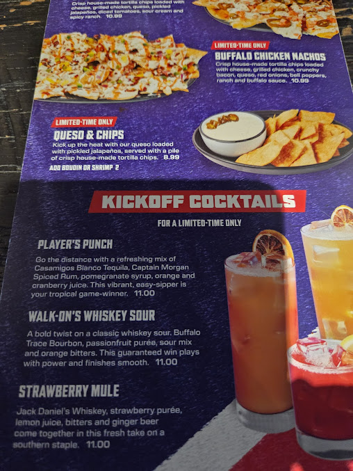 Menu Walk-On's Sports Bistreaux - Katy Restaurant - 8