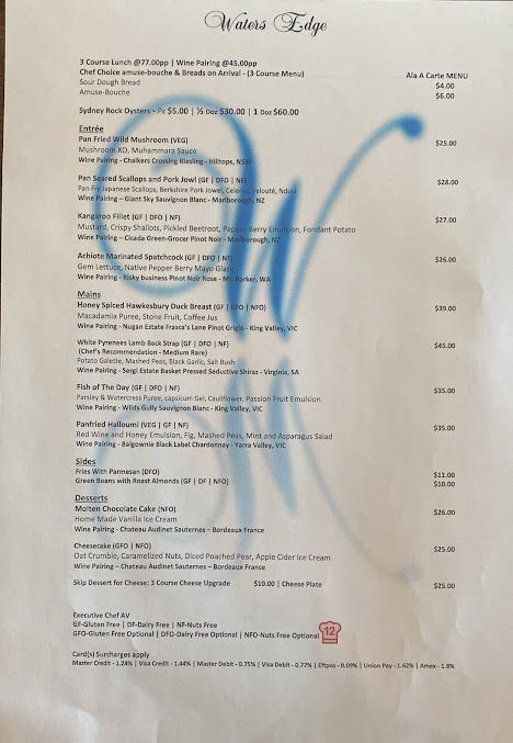 Menu Water's Edge Canberra - 9