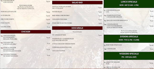 Menu Western Sizzlin Steakhouse & Buffet - 0