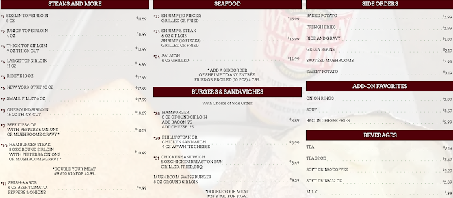 Menu Western Sizzlin Steakhouse & Buffet - 1