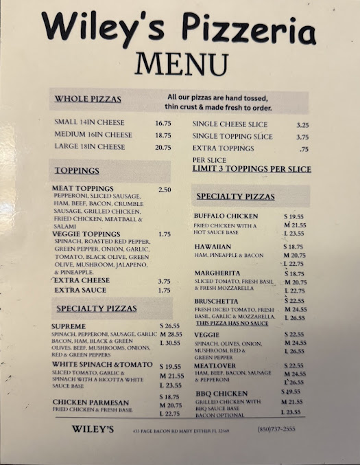 Menu Wileys New York Style Pizza - 0