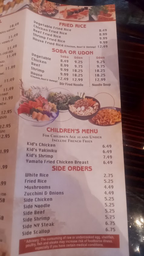 Menu Yamato Steak House Of Japan Pella - 0