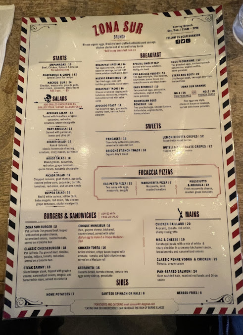 Menu Zona Sur Bar Bistro - 0