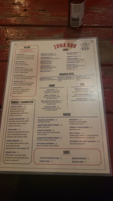 Menu Zona Sur Bar Bistro - 1