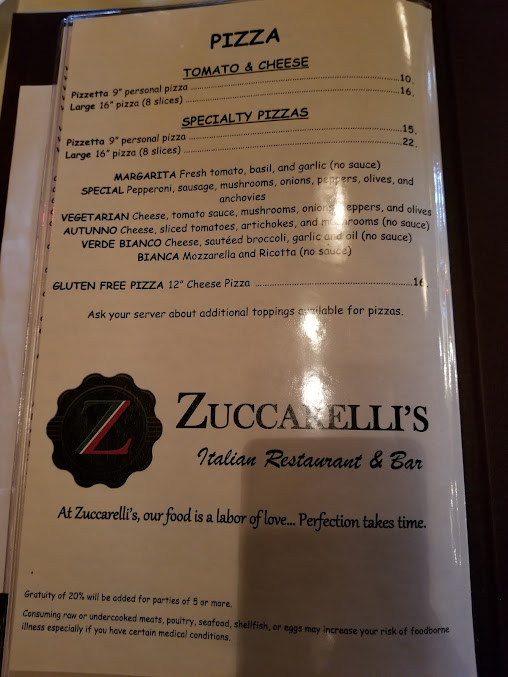 Menu Zuccarellis Italian Restaurant And Bar - 8
